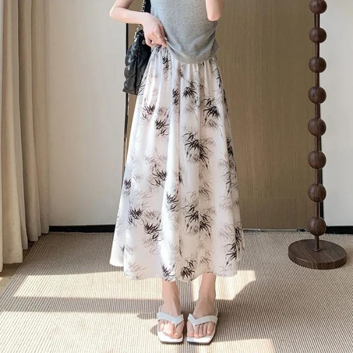Women's Wide Leg Pants Summer High Waist Ink Printed Lazy Skirt-Pants