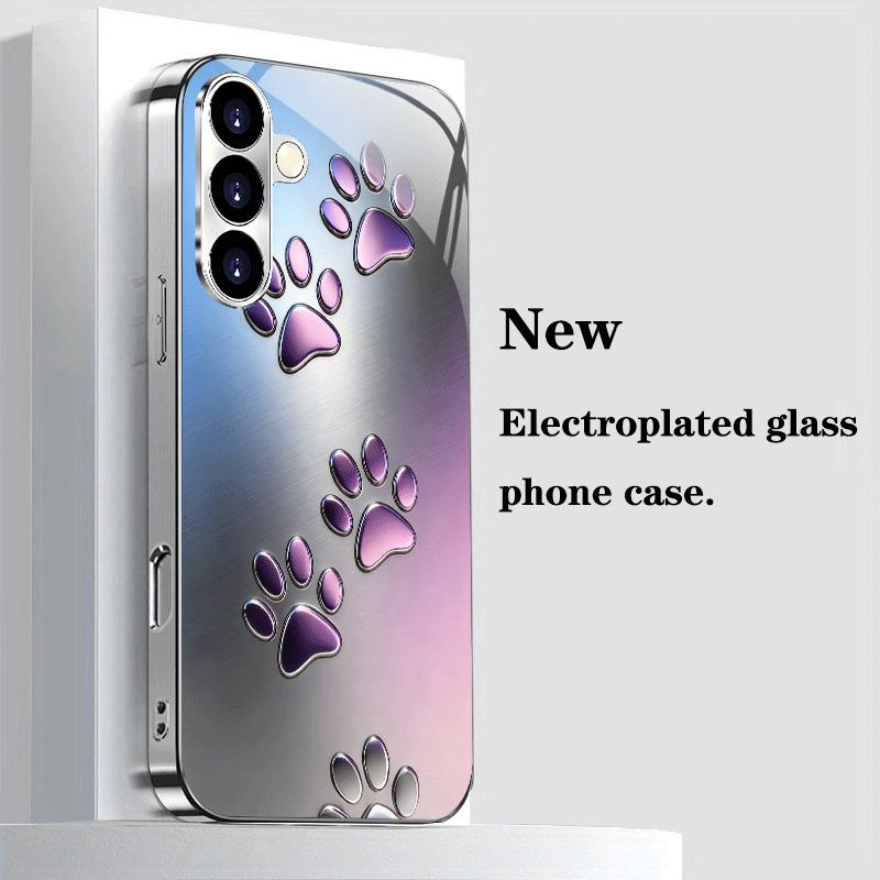 Gradient paw print pattern glass phone case suitable for Samsung GalaxyS26 S25 S24 S22 S21 S20FE/Ultra/Plus anti drop back cover