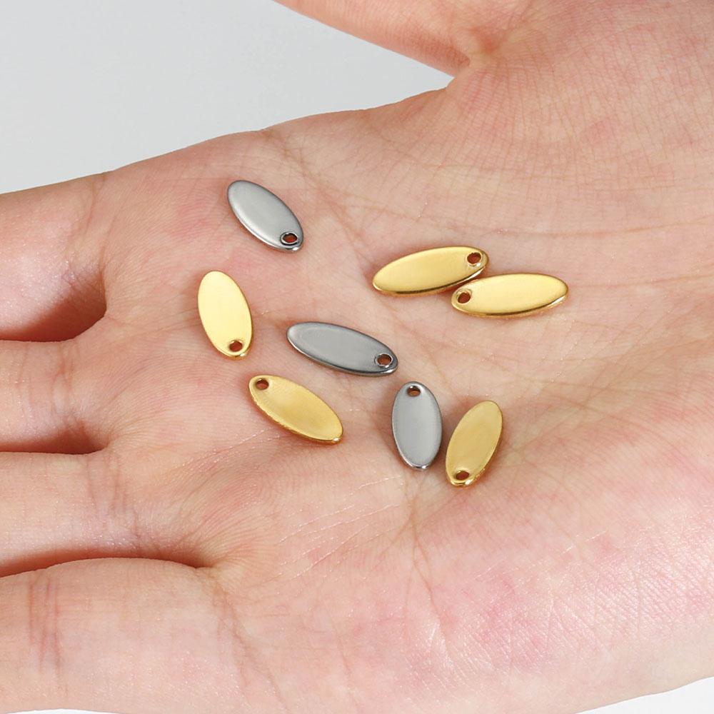 20pcs Oval Gold Stainless Steel Blank Tags Charms Pendants DIY Bracelet Charm Jewelry Making Finding Components Wholesale