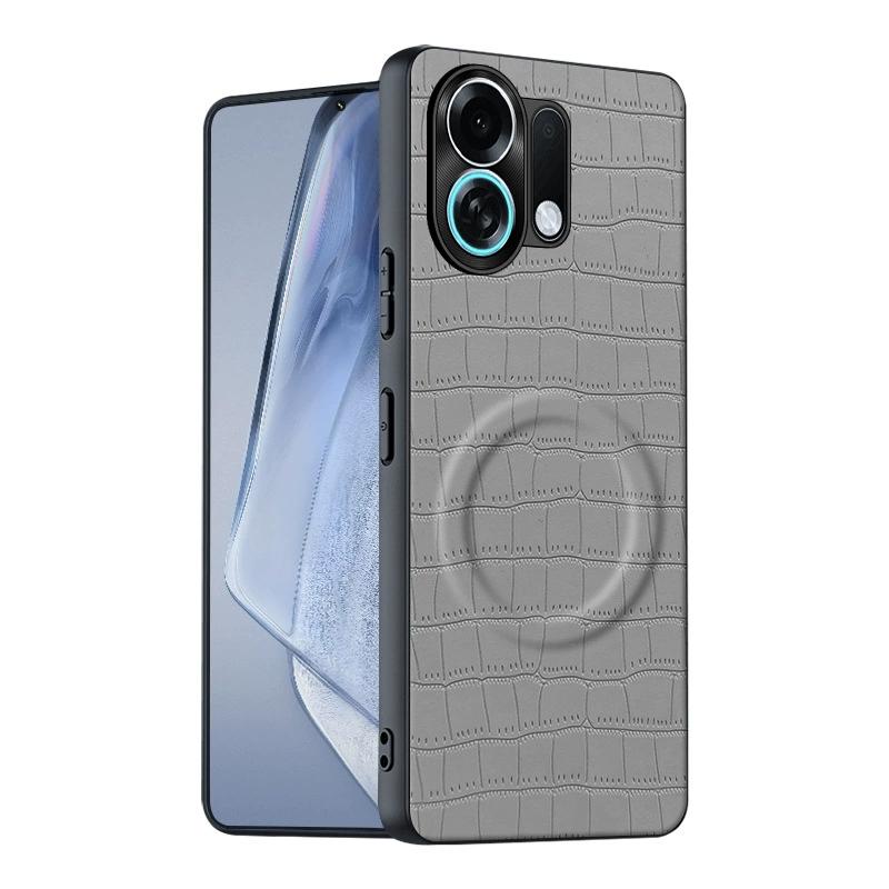 

Чехол для Oppo K13 Turbo Pro Кожаный с узором под крокодила Magsafe Индивидуальные металлические кнопки Матовый Противоскользящий захват Мягкая крышка-чехол Artificial leather&OPPO K13 Turbo Pro