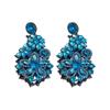 Silver Needle Blue Rhinestone Flower Vintage Dangle Earrings - Exaggerated Design, New Fashion, Luxurious Ear Jewelry.