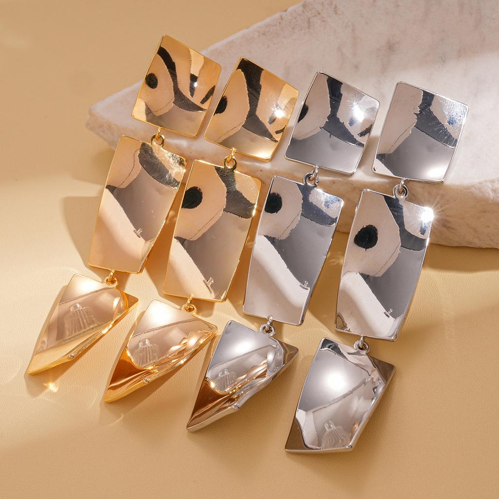 18k real gold electroplated smooth square twisted silver needle earrings personalized earrings.