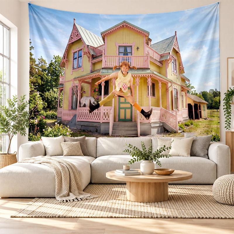 Pippi Longstocking Wall Tapestry Home Decor Hanging Cloth Art Background Tapestry for Bedroom