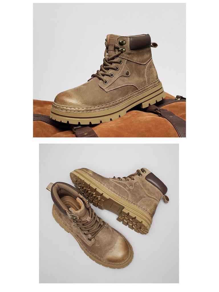 Men's Autumn/Winter Lightweight Breathable British Style High-Top Yellow Pigskin Work Boots