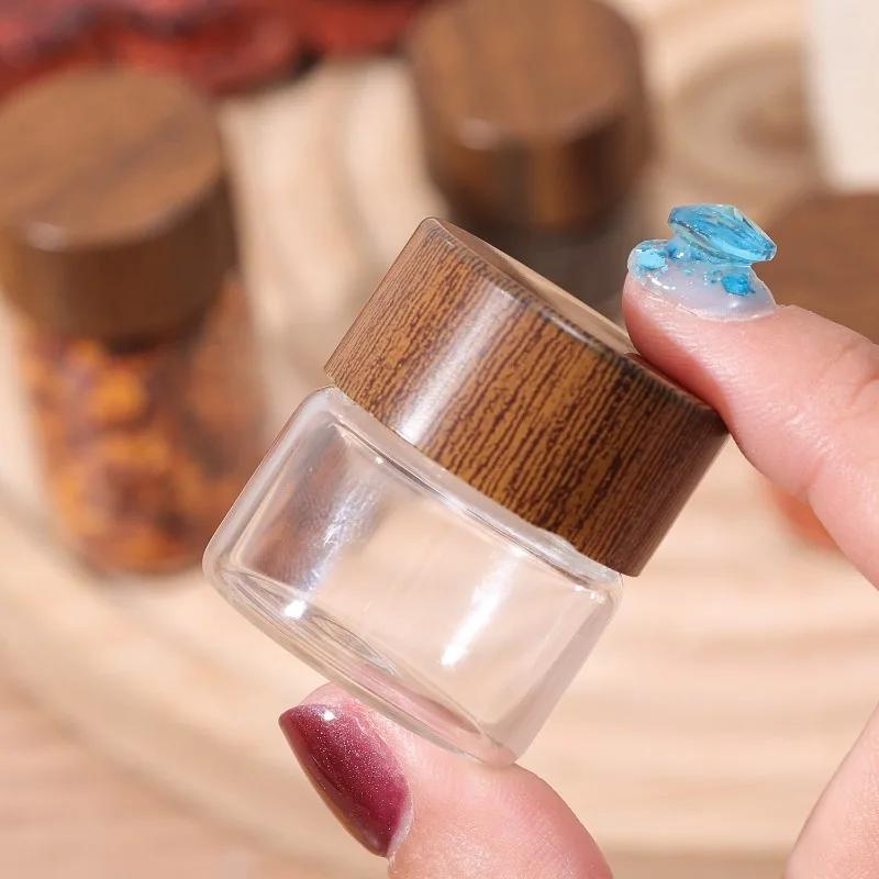 20/1PC Mini Glass Bottles Portable Coffee Beans Storage Container Tube Wood Lid Kitchen Sealed Canister Small Tea Spice Jars