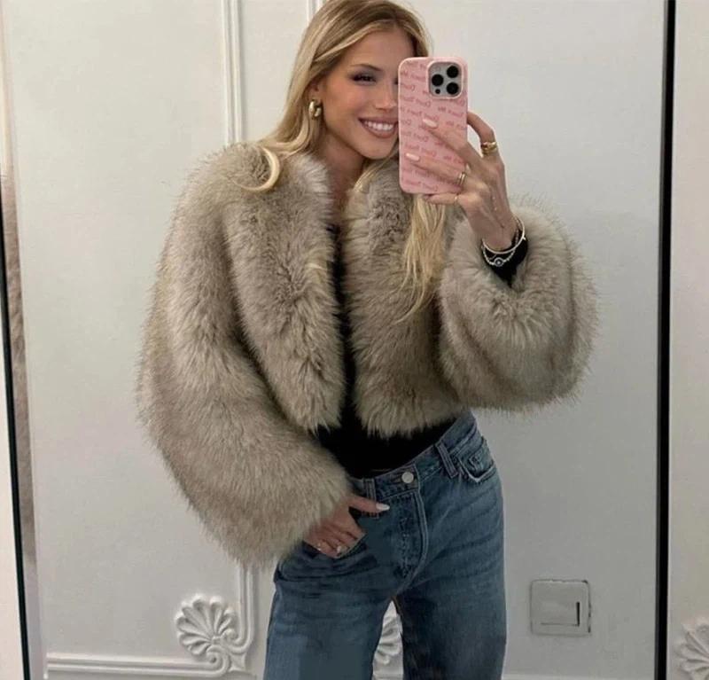 Women Cruelty‑Free Faux Fur Cropped Jacket