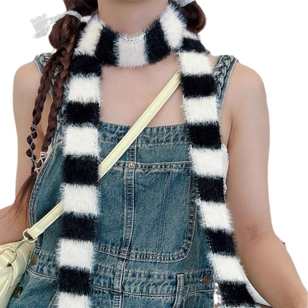 Exquisite Versatile Decorative Scarf Slim Long Striped Plush Scarf Autumn and Winter Commuting