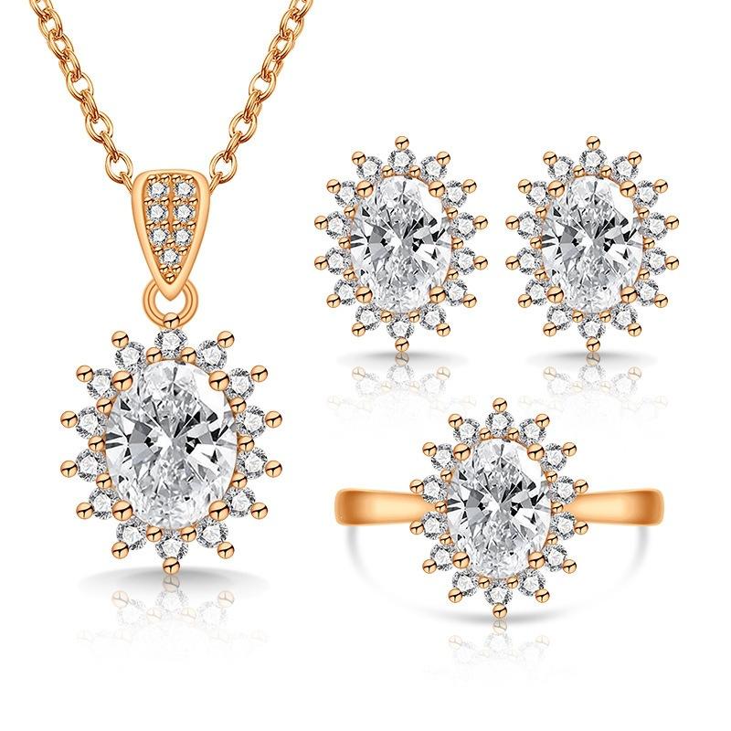 Caibao Fashion 18K Gold Jewelry Necklace Earrings Ring Jewelry Set Ring Size:Adjustable