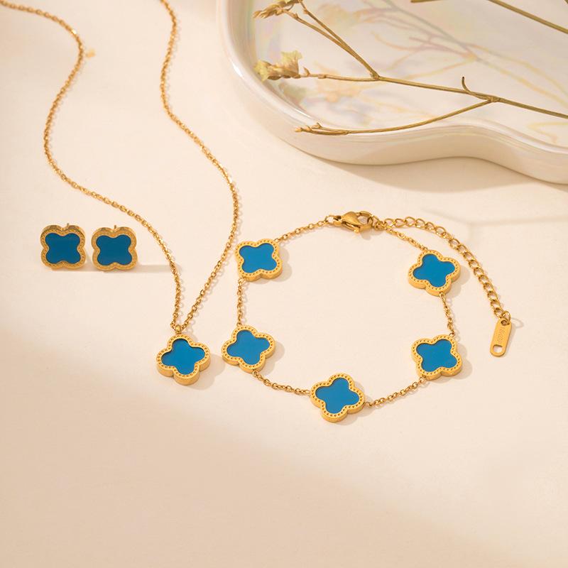 Light Luxury Flower Iris Imitation Red Sapphire Necklace Versatile Fashion Temperament Set for Women