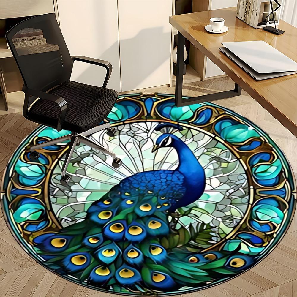 1pc Peacock Stained Glass Chair Carpet for Office Non-Slip, Machine Washable Rug for Office, Room - Holiday Decor, Machine Made yy251016127