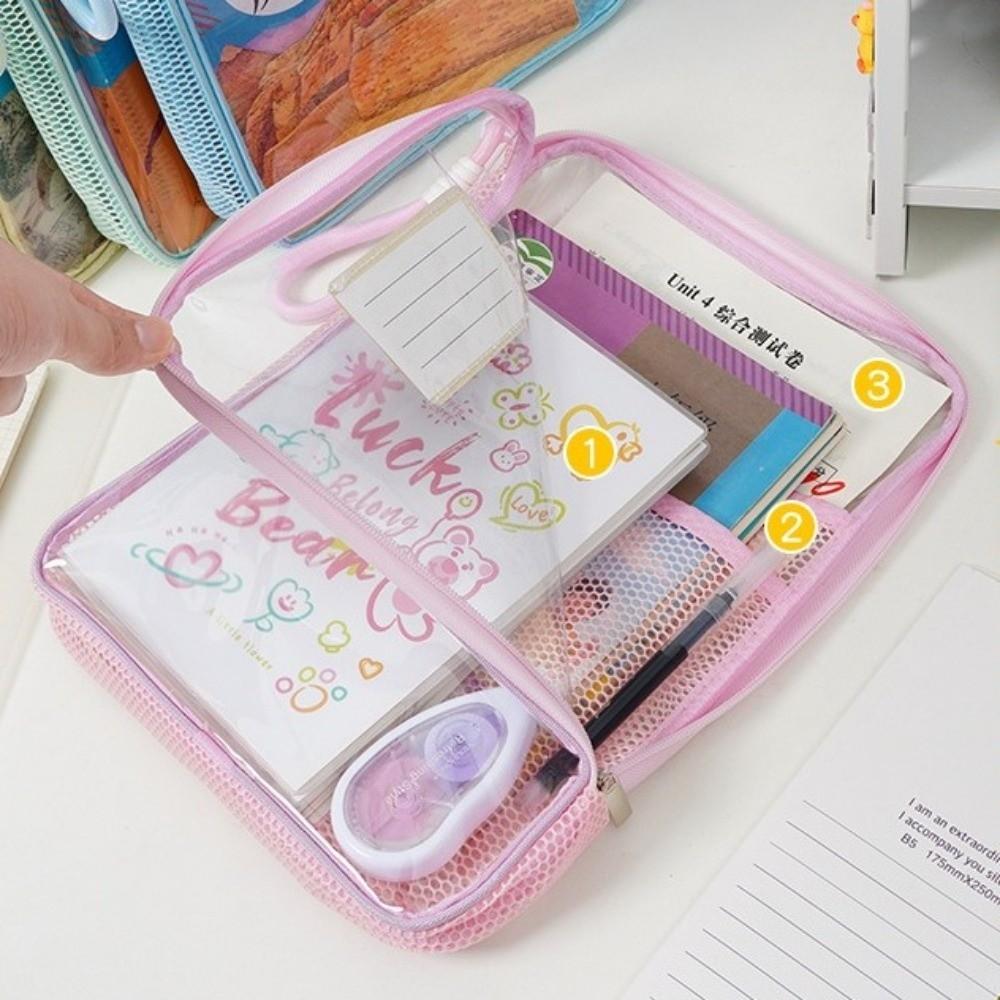 Borsa Portadocumenti Trasparente con Zip Buste Cartellina con Manico Nuova Borsa per Studenti Materiale Scolastico