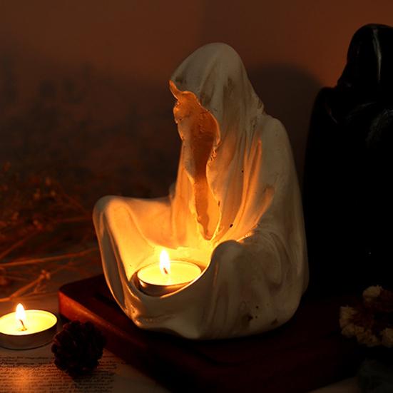 Halloween Ghost Wizard Candle Holder Gothic Grim Reaper Votive Tealight