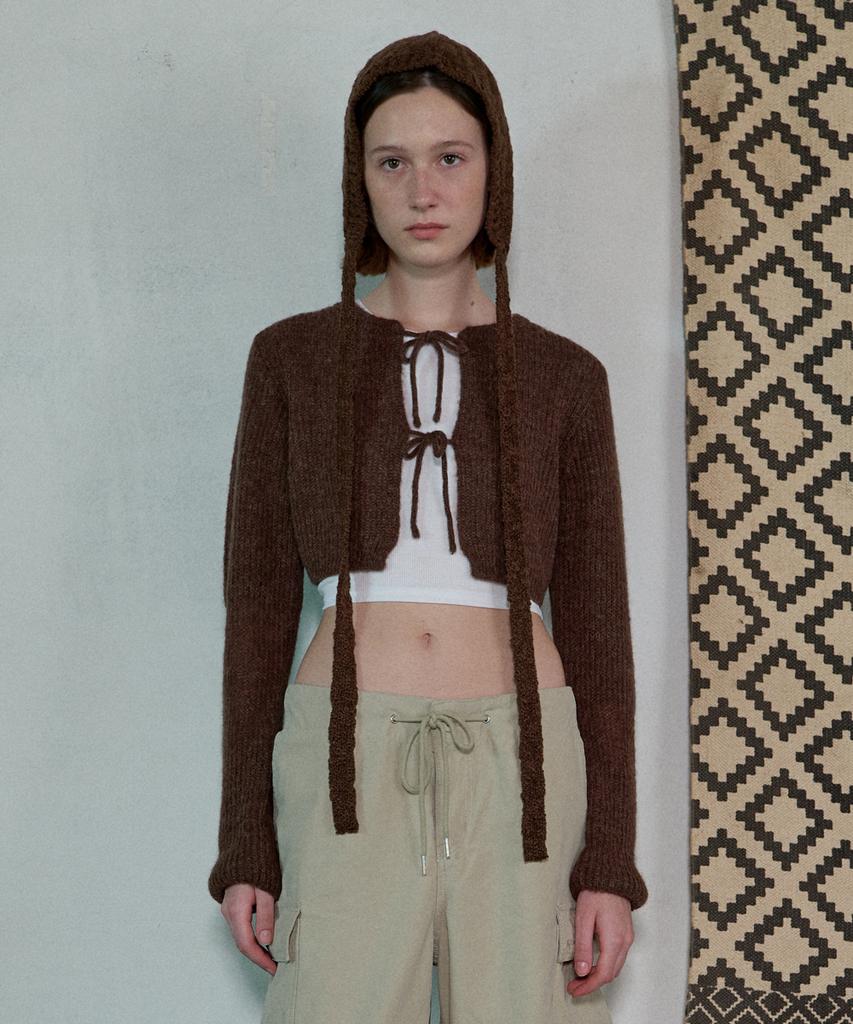 Aopt Strap Cropped Cardigan - Brown