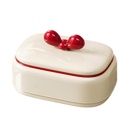 Red Bow Soap Dish Travel Soap Case with Draining Holes Soap Bar Holder A