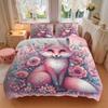 3pcs Fox & Pink Flower Bedding Set - Includes Quilt Cover and Pillowcases, Suitable for All Seasons, Machine Washable - Ideal Gift for Famil