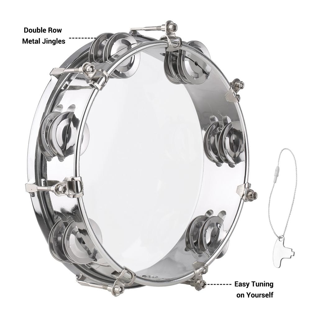 8inch Tambourine Handbell Hand Drum with Double Row Jingles Musical Percussion Instrument
