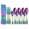 JANKNG 304 Stainless Steel Flatware Set Rainbow Dinnerware Set Gold Knife Fork Spoon Dinner Set Luxury Cutlery Silverware Set