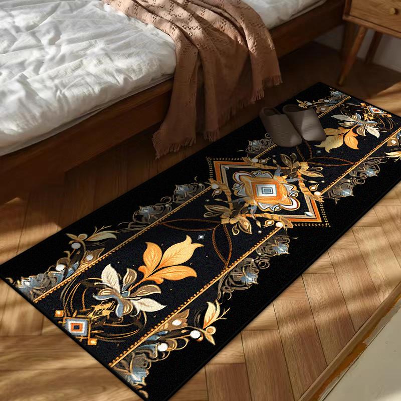 European Style Black Golden Bedroom Bedside Carpet Living Room Decoration Home Long Rugs Washable Non-slip Plush Floor Mat Soft