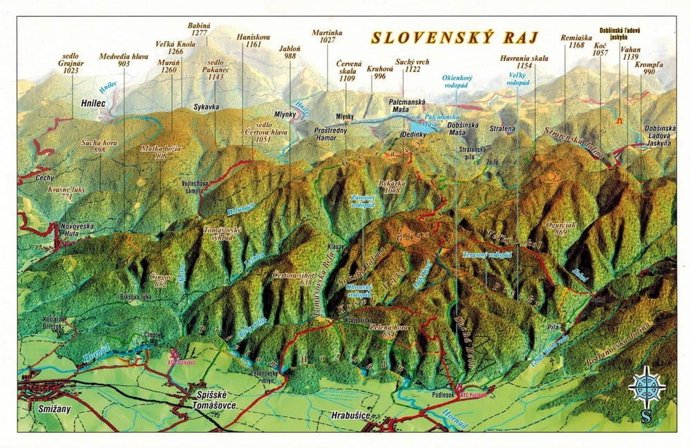 Slovenský raj. Panoramatická mapa s 3D efektom. Pohľadnica