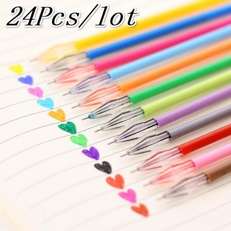 12pc/24Pcs Colorful Refils Diamond Head Refill Creative Candy 12 Color Gel Pen Refills 0.38mm Office Stationery School Supplies 2025
