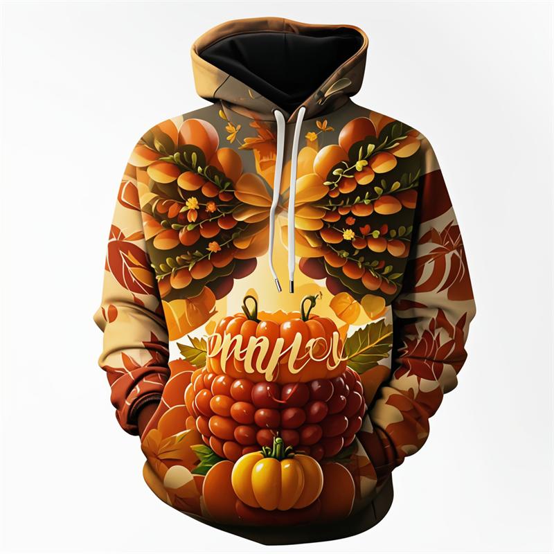 Tacksägelsedagen 3D-tryck Pumpa Herr/Dam Street Sweatshirts Hoodies Glad Kalkondag Pullovers Höst Söt Gåva Till Barn