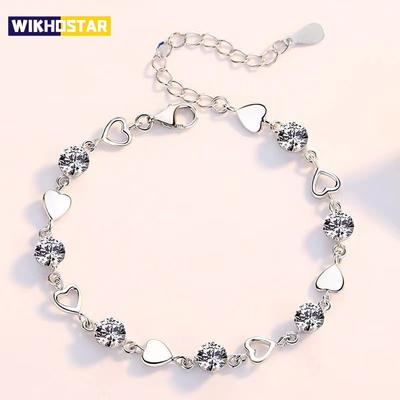 Luxury 925 Sterling Silver Heart Zircon Bracelet for Women Korean Fashion Sweet Cool Hollow Heart Bracelets Party Jewelry Gifts