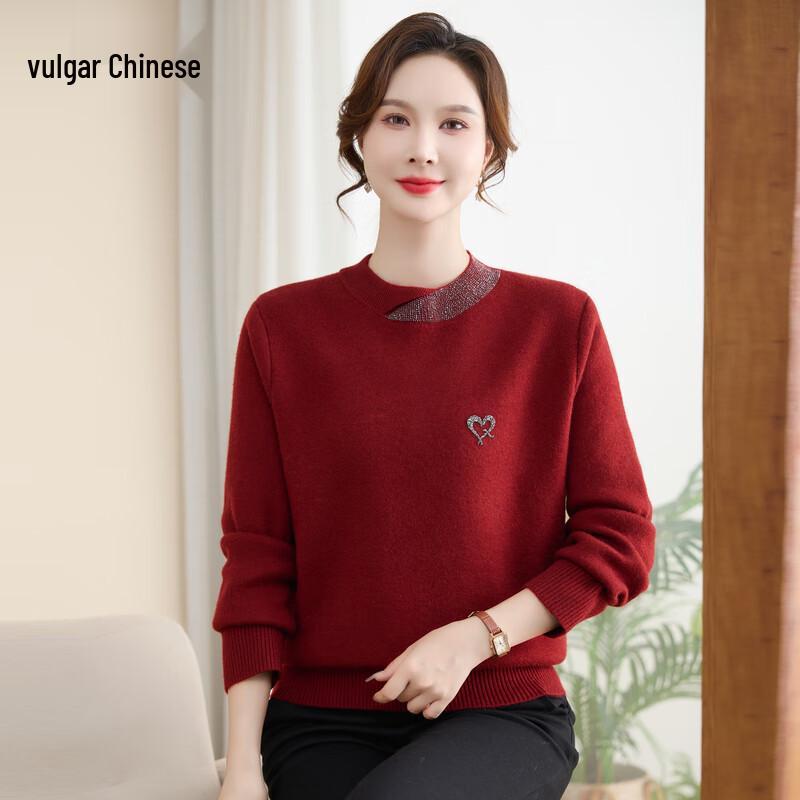 Yonghua Women's Rhinestone Mock Neck Fleece-Lined Knit Sweater