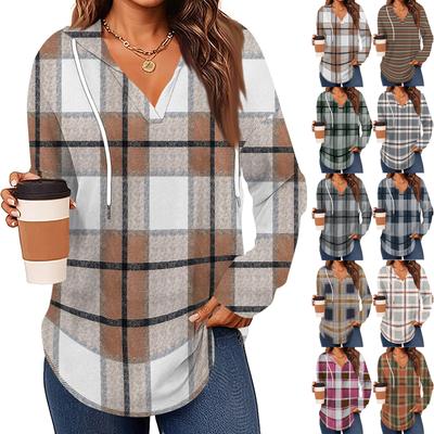 Damenmode Kapuzenpullover V-Ausschnitt Langarm Geblümter Kordelzug Lässig Locker Pullover Tops