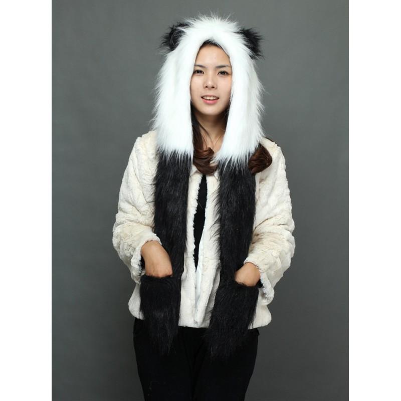 Faux Fur Fox Hat With Ears Scarf Gloves Combo Cute Cartoon Winter Warm Headwear Adults