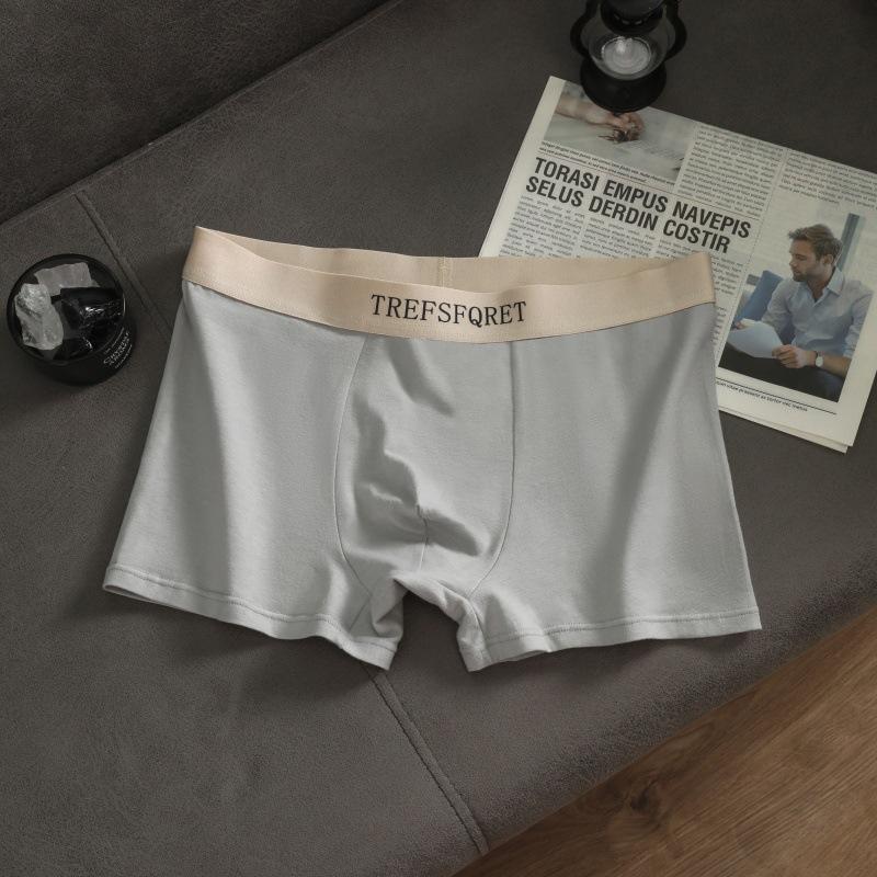 Men s Spring and Summer Trend Fashion Cotton Double Crotch Breathable Flat Angle Underwear L серый