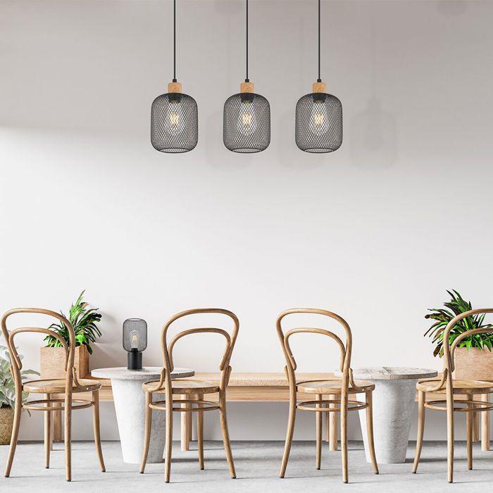 Suspension décorative 3xE27 23W IP20 – Noir et bois