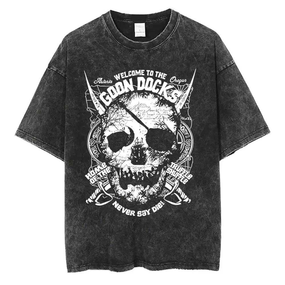 

Washed Vintage Movie The Goonies Never Say Die T Shirt Funny Skeleton Graphic T-shirts Men Gothic Rock Oversized T-Shirt 3XL
