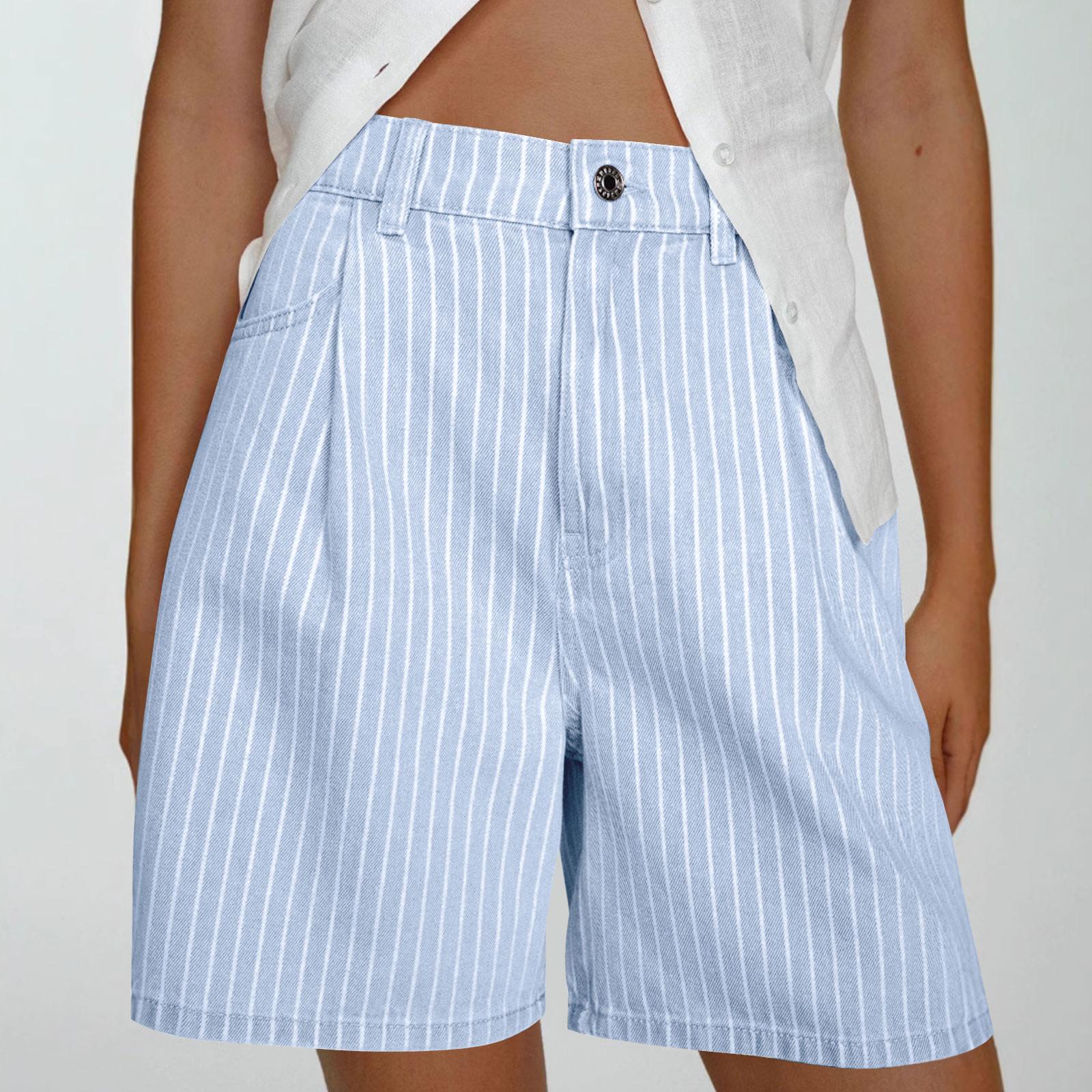 

Женские модные эластичные джинсовые шорты с высокой талией, свободные шорты с укороченным кроем M светло-синий