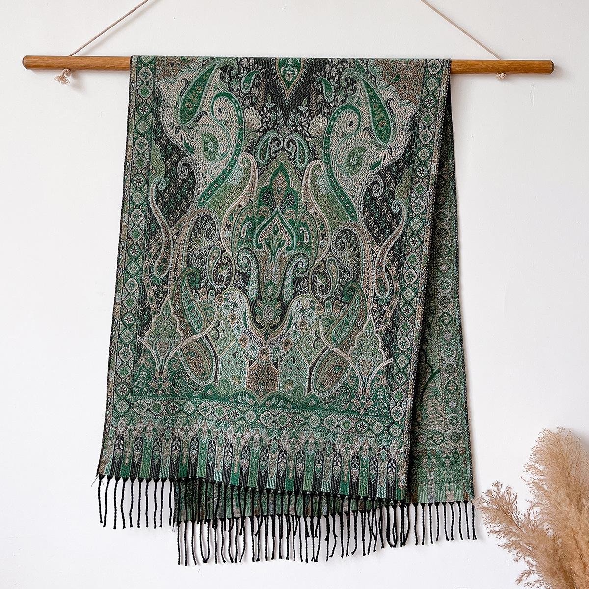 

Популярное кашемировое бахромчатое полиэстеровое длинное полотенце универсальный модный шарф для путешествий, создающий атмосферу для пожилых женщин 200x65cm зелёный