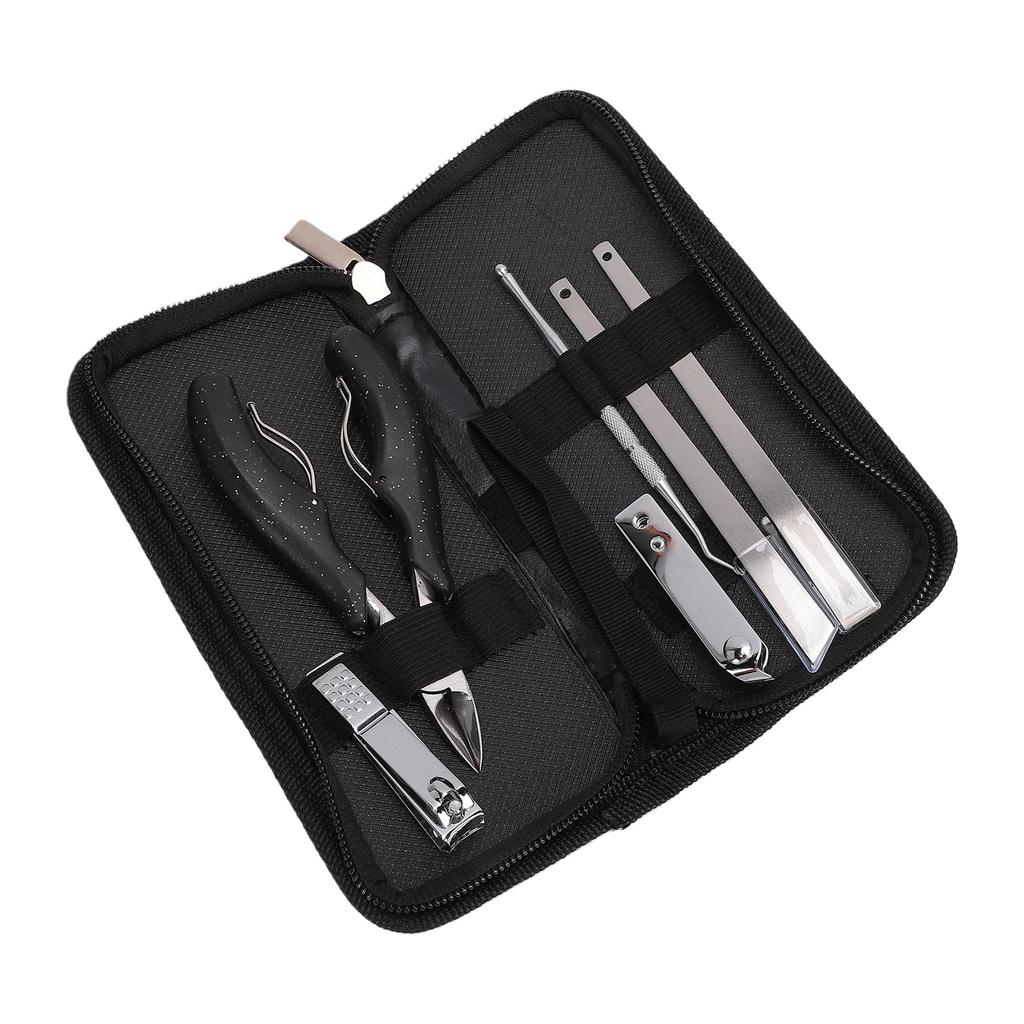 Ingrown Toenail Clipper Kit Straight Angled Cutter Nail Scraper Professional Clipper Set 7pcs Black