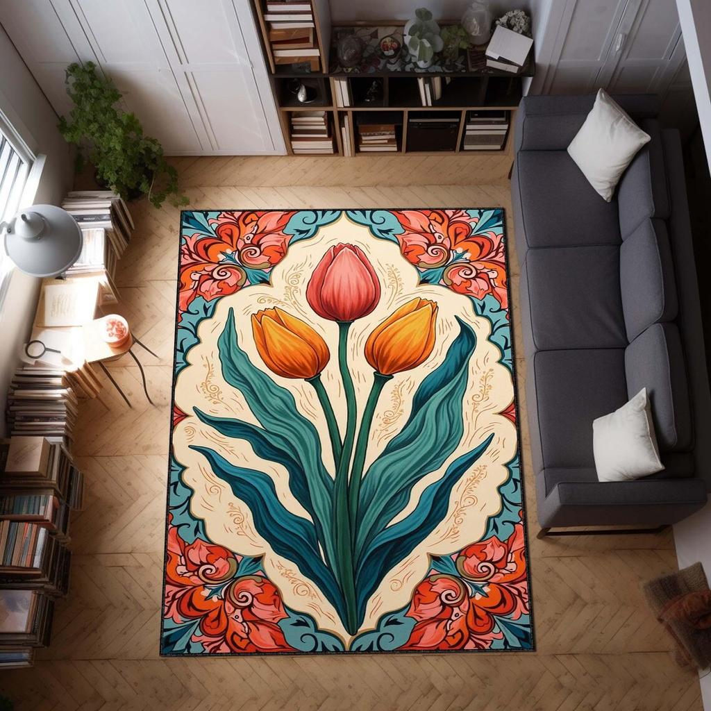 Elegant Art Deco Area Rug, Floral Luxury Carpet Vintage Floor Decor, Emerald Green Rug Modern Classic Home Office Design Rug