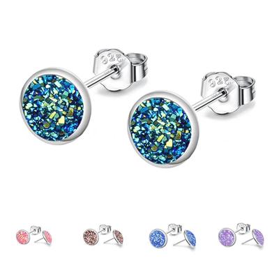 Women's Simple Korean Fashion Stud Earrings Copper Color 2024 Trend Round Button Rhinestone Piercing Ears Zircon for Women