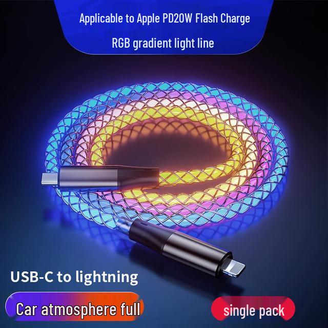 RGB Luminous 3-in-1 Charging Cable for Huawei and Apple - PD-Compatible with Gradient Light for Car Atmosphere.