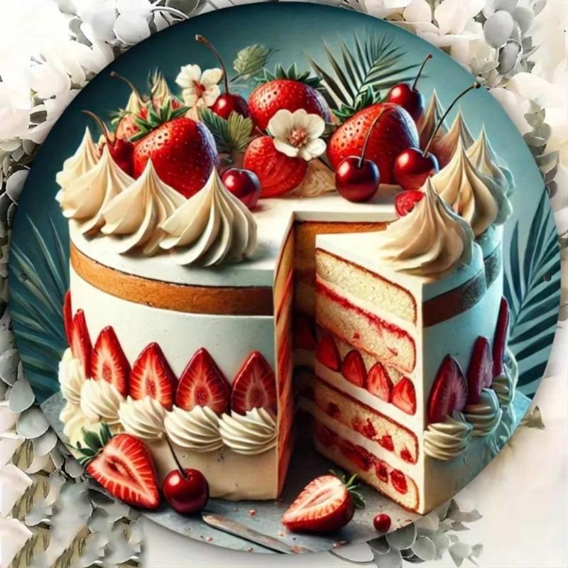 Vintage Strawberry Cake Metal Tin Sign Round Wall Decor Iron Art Home Bar Cafe