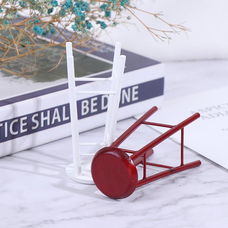 1:12 Dollhouse Miniature Wood High Footed Stool Bar Stool Model Accessories