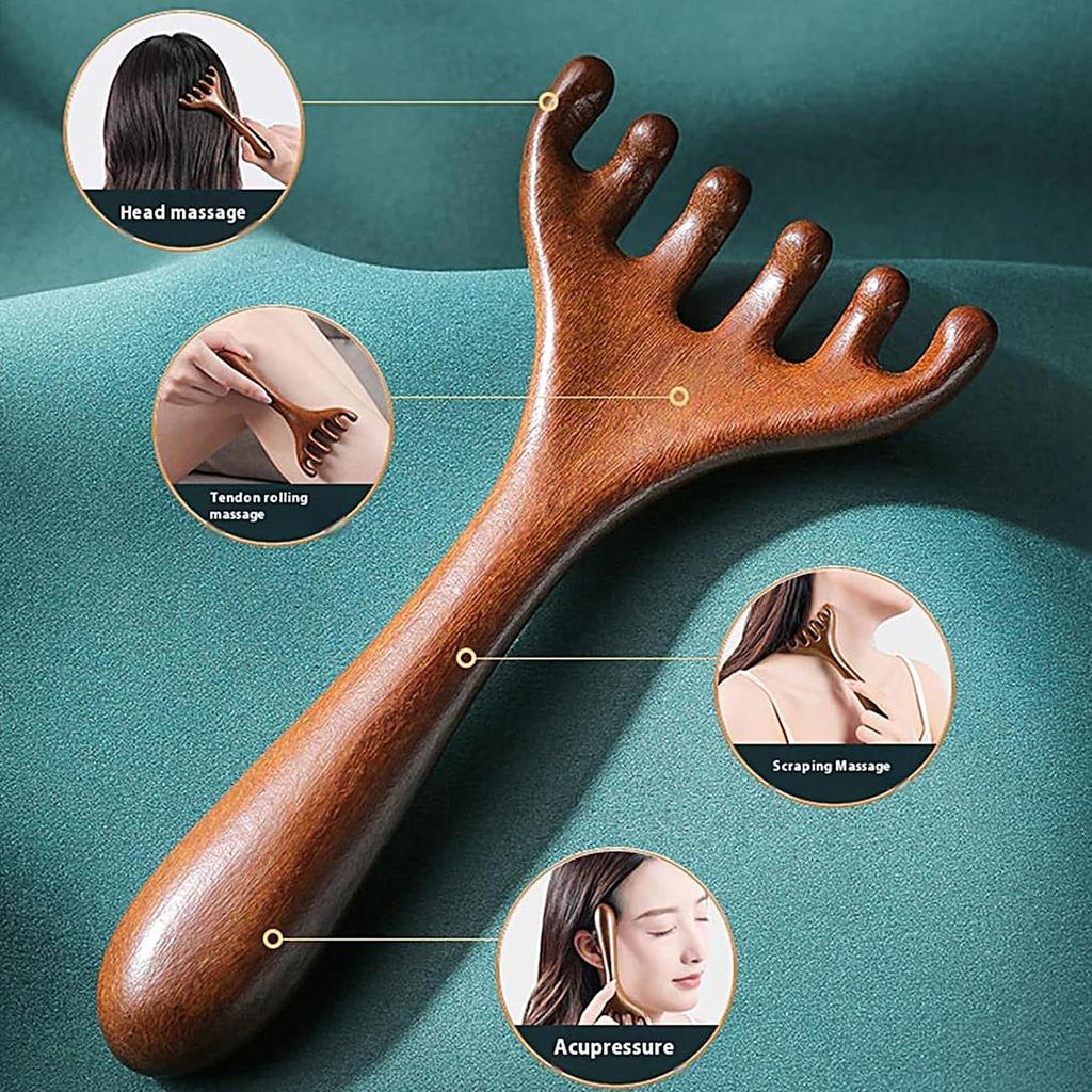 2pcs  Meridian Brush Massage Tools Scalp Massage Comb 6-Claw Relax Tool Wooden Head Brush for Men Women Neck Body Face Spa Home