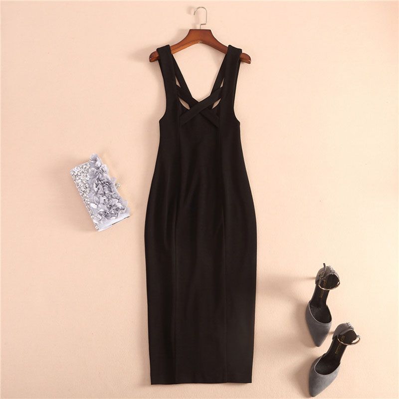 

Южная Корея Летнее Черное Облегающее Платье на Узких Бретелях Black M