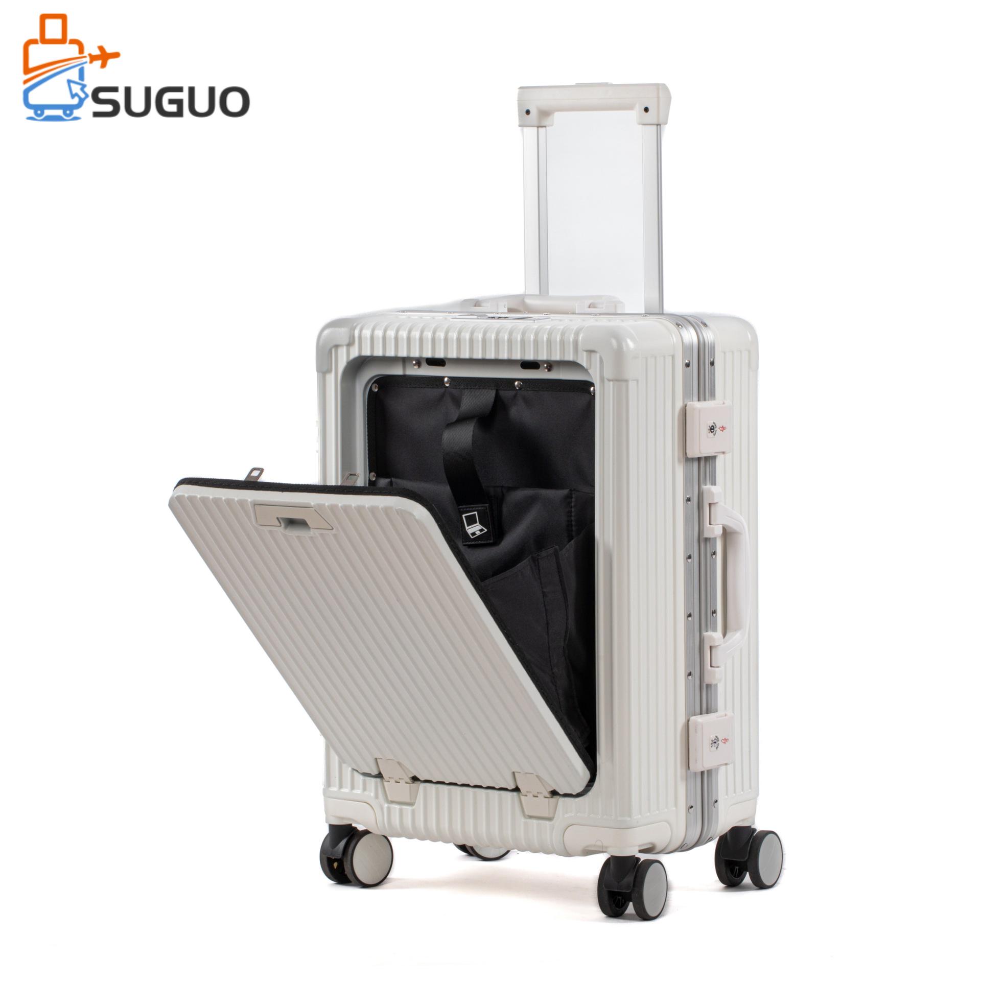 

2024 Multi-functional 20 Carry-on Suitcase: Aluminum Frame, Front Opening, Universal Wheels 20-inch белый