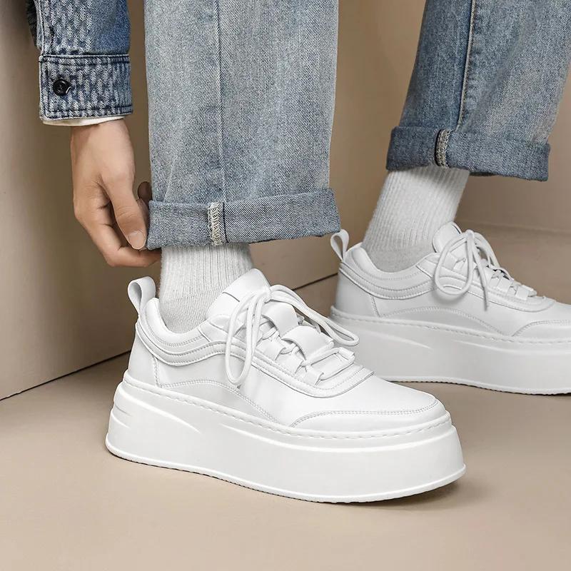 Fashion Trendy Little White Shoes for Men's New Thick Sole Breathable Board Shoes with Elevated Inner Height Sports and Casual Shoes