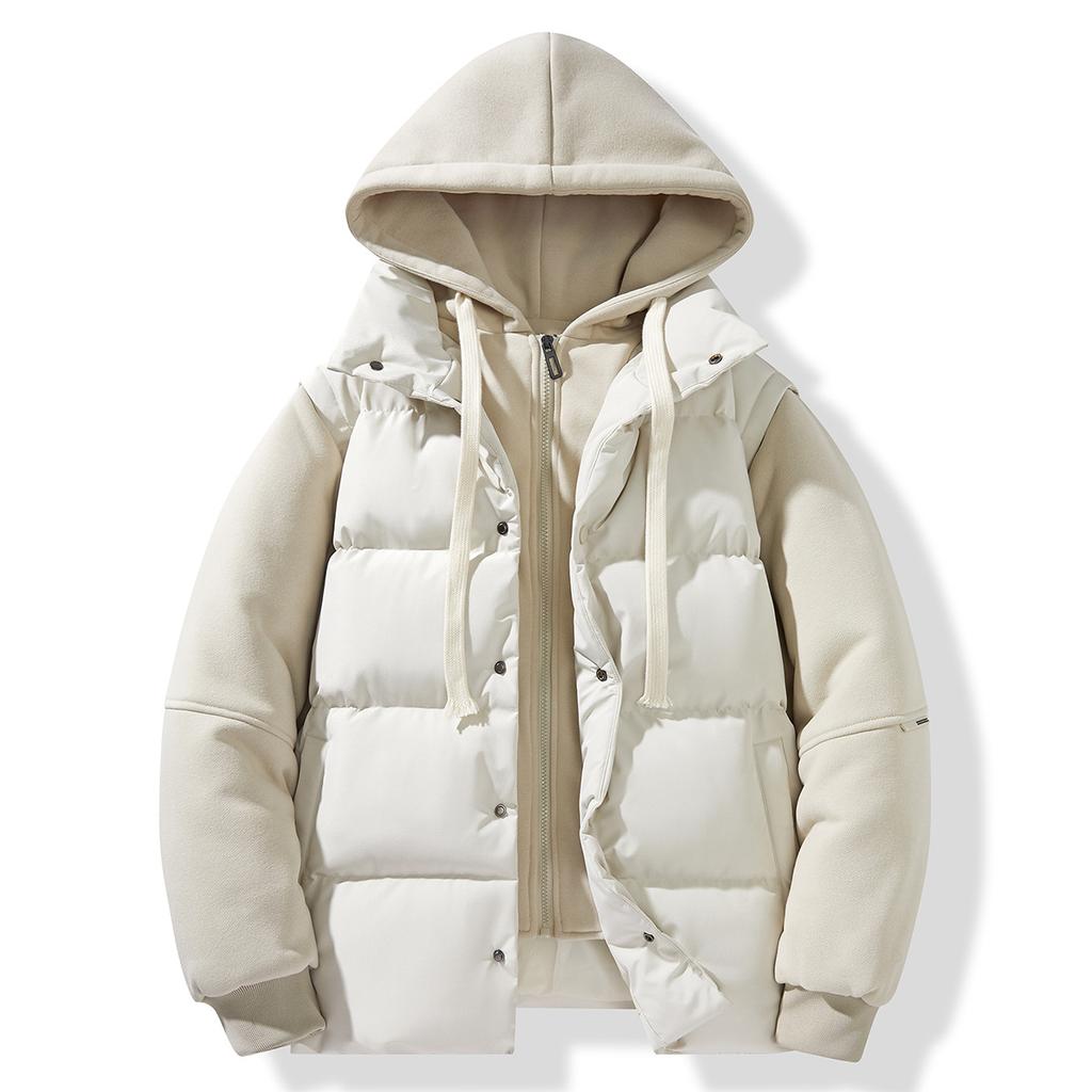 New Winter Fake Two-piece Men's Cotton Coat Hooded Thickened Warm American Retro Casual Cotton Jacket Winter Jacket