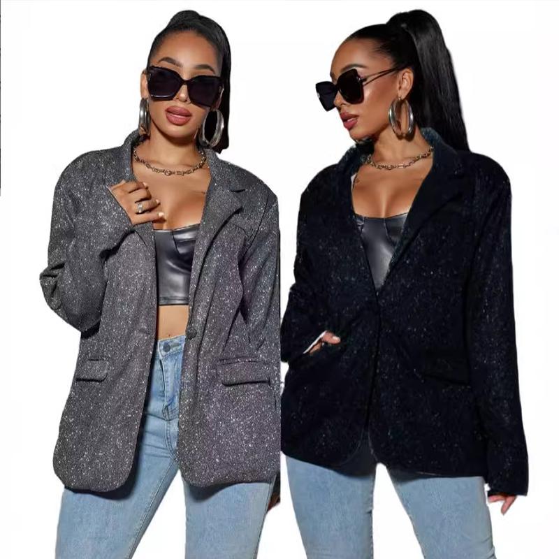 Women's Commuter Style Cardigan Lapel Long Sleeve Large Size Casual Suit Jacket