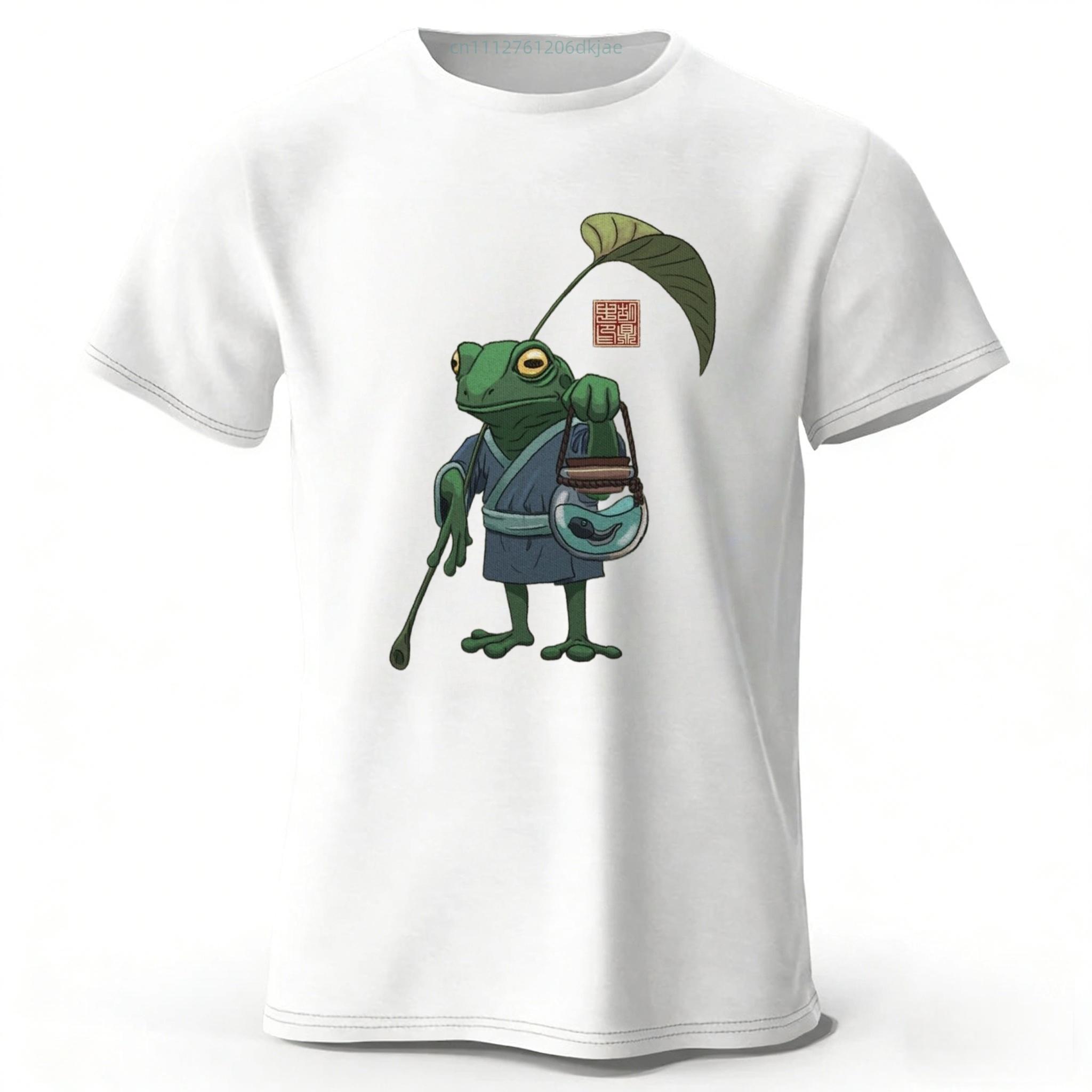 

Summer Creative Frog Pure Cotton Short Sleeves Men Casual Trend T-shirt Y2K Large Loose Tops XXL белый