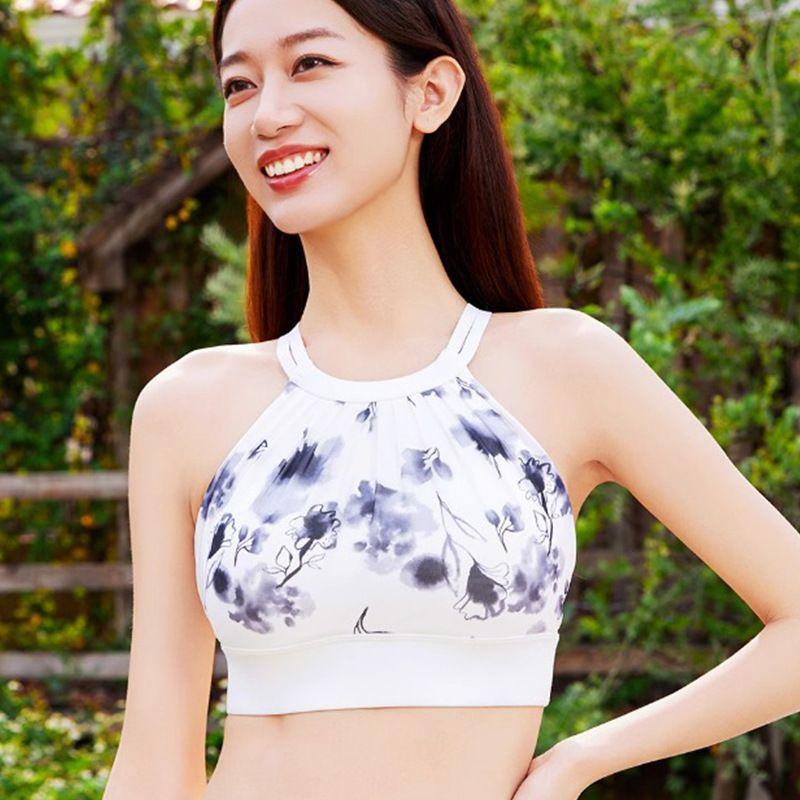 

Printing and Dyeing Fashion New Chinese Style Stylish Fashion Color Contrast Halterneck Beauty Back Exercise Underwear Workout Bra Gather Shockproof S Thin white vest(Quality Edition)