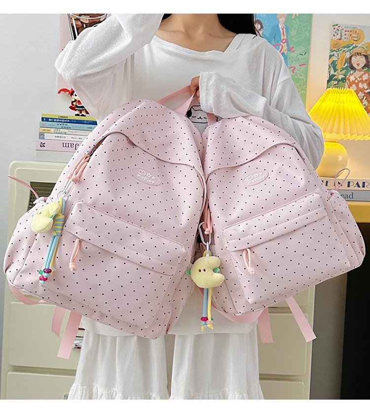 Polka Dot Cute Japanese Backpack for Elementary & Junior High Students - Durable Double Shoulder School Bag