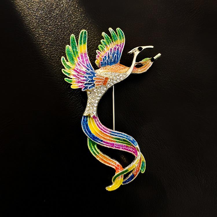 Elegante chinesische Retro-Emaille-Brosche Phönix & Schmetterling für Damen